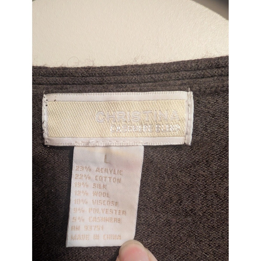 Christina V-Neck Sweater Women L Cashmere Silk Blend 3/4 Sleeve Seam Detail - Picture 4 of 4